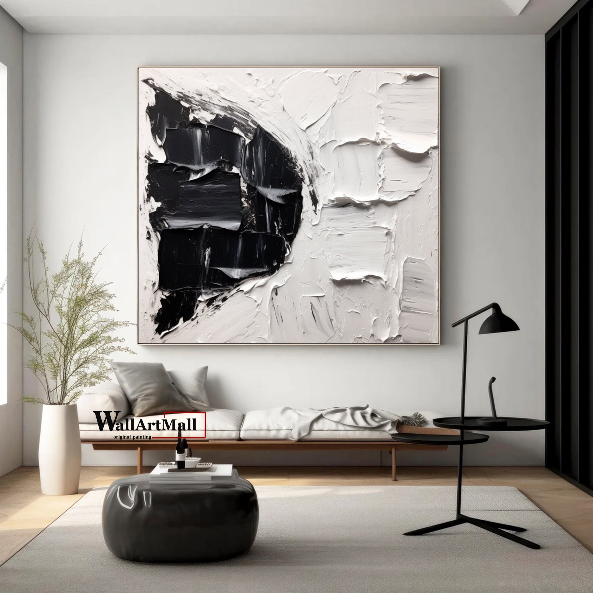 Large Black and White Wall Art Black 3D Texture Art White Texture Wall ...