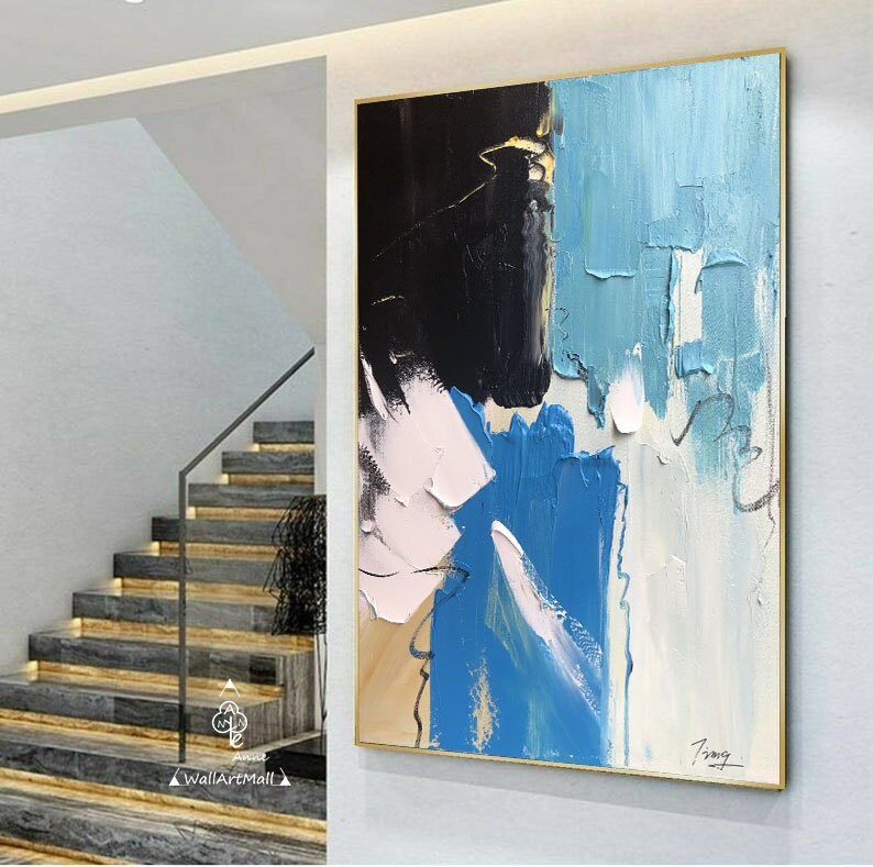 Light blue oil painting original blue abstract painting Etsy