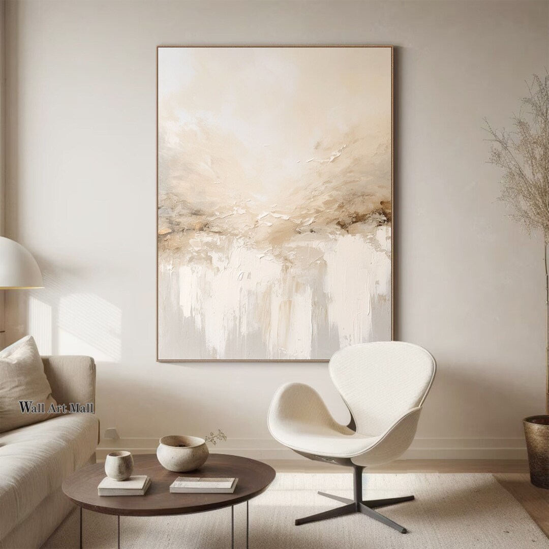 Picture of White Textured Wall Art Large 3D White Textured Painting Light Brown ...
