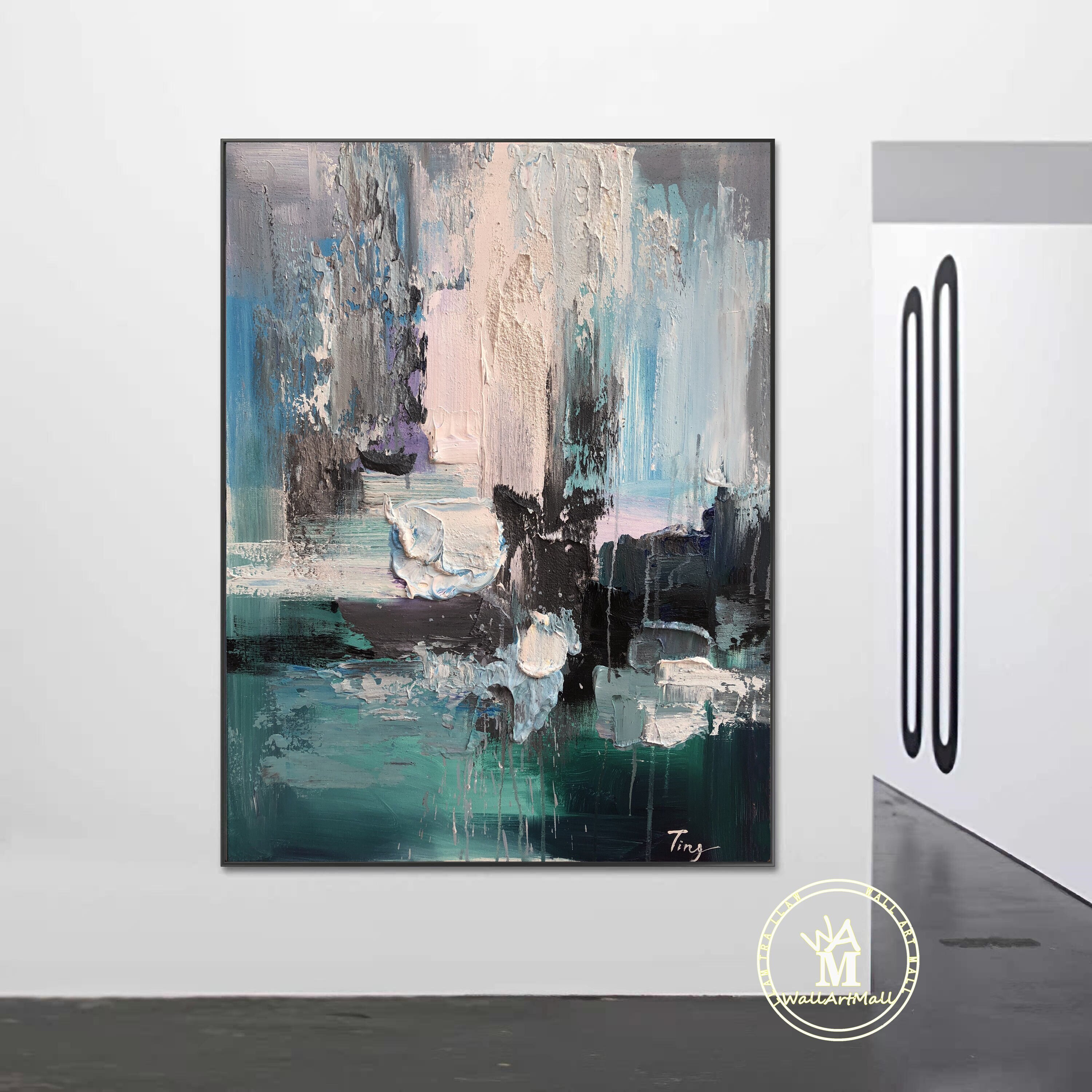 Hand Painted Abstract Canvas Painting Large Blue Abstract Etsy