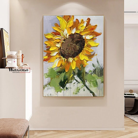 ひまわり アクリル画 大きなキャンバス 大きなひまわりのテクスチャキャンバス絵画抽象的なオリジナルのモダン