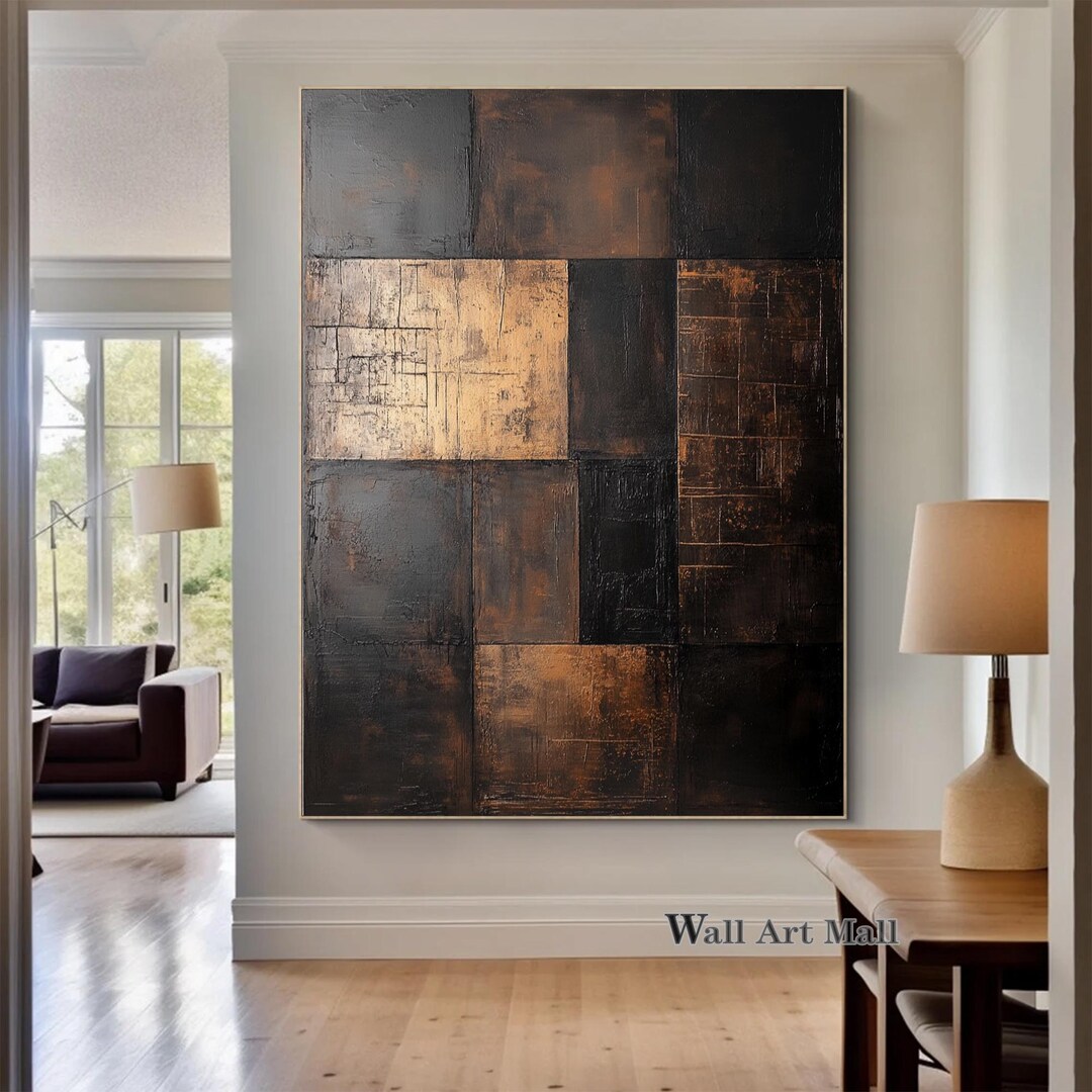 Large Original Brown Abstract Painting Black and Brown Minimalist Wall ...