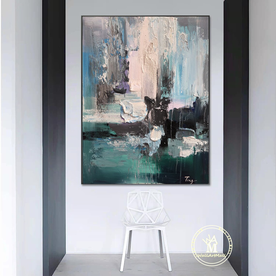 Hand Painted Abstract Canvas Painting Large Blue Abstract Etsy