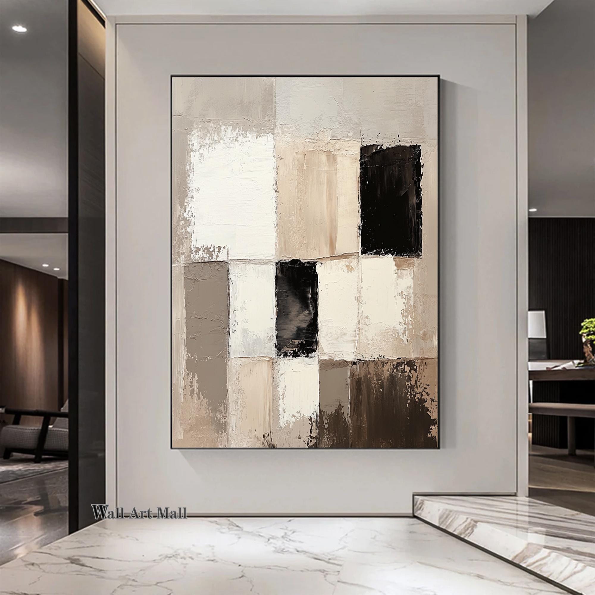 Origineel bruin abstract schilderij groot grijs bruin canvas abstract schilderij modern beige textuur muur kunst decoratie grijs canvas schilderij - België