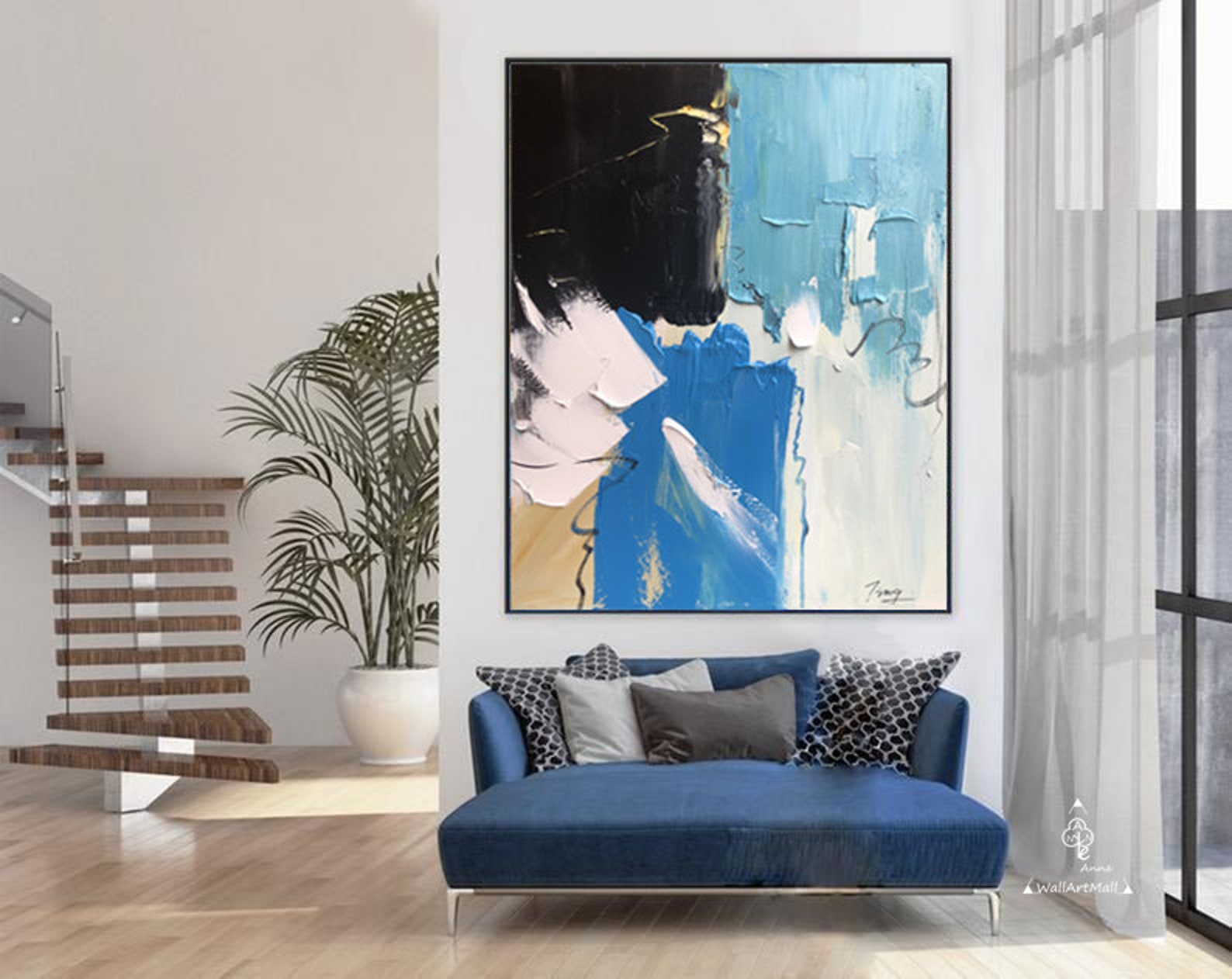 Light blue oil painting original blue abstract painting Etsy