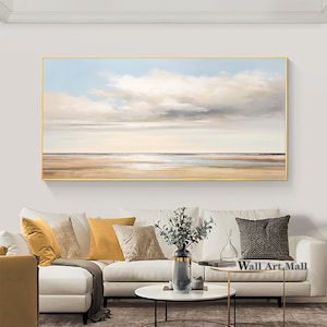 Original Ocean Abstract Painting Large Sky and Sea Painting Beach Texture Painting Large Clouds Canvas Painting Living Room Art Home Decor