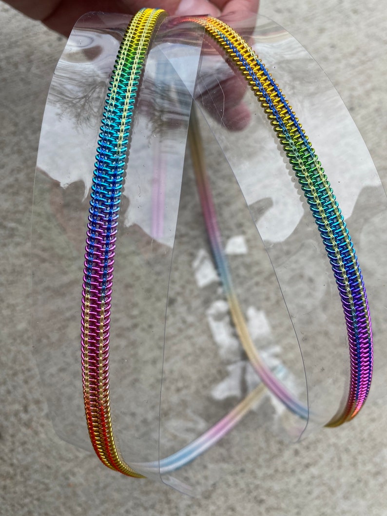 size 5 zipper tape, clear zipper tape with metallic rainbow zipper, zipper by the yard, PVC, see through, plastic zipper image 3
