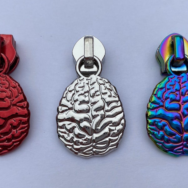 Brain zipper pull, 5 pack, 4 colors, #5 zipper pull, zombie, brains,