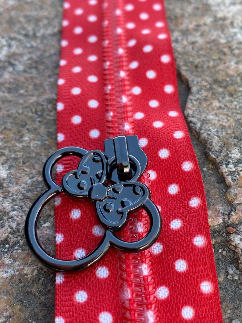 zipper tape with dots, red zipper, zipper by the yard, zipper tape, custom zipper tape, Size 5 zipper image 5