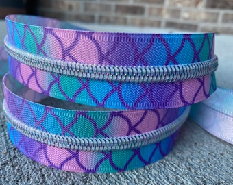 size 5 zipper tape, mermaid zipper tape, zipper by the yard, mermaid tail, dragon scales