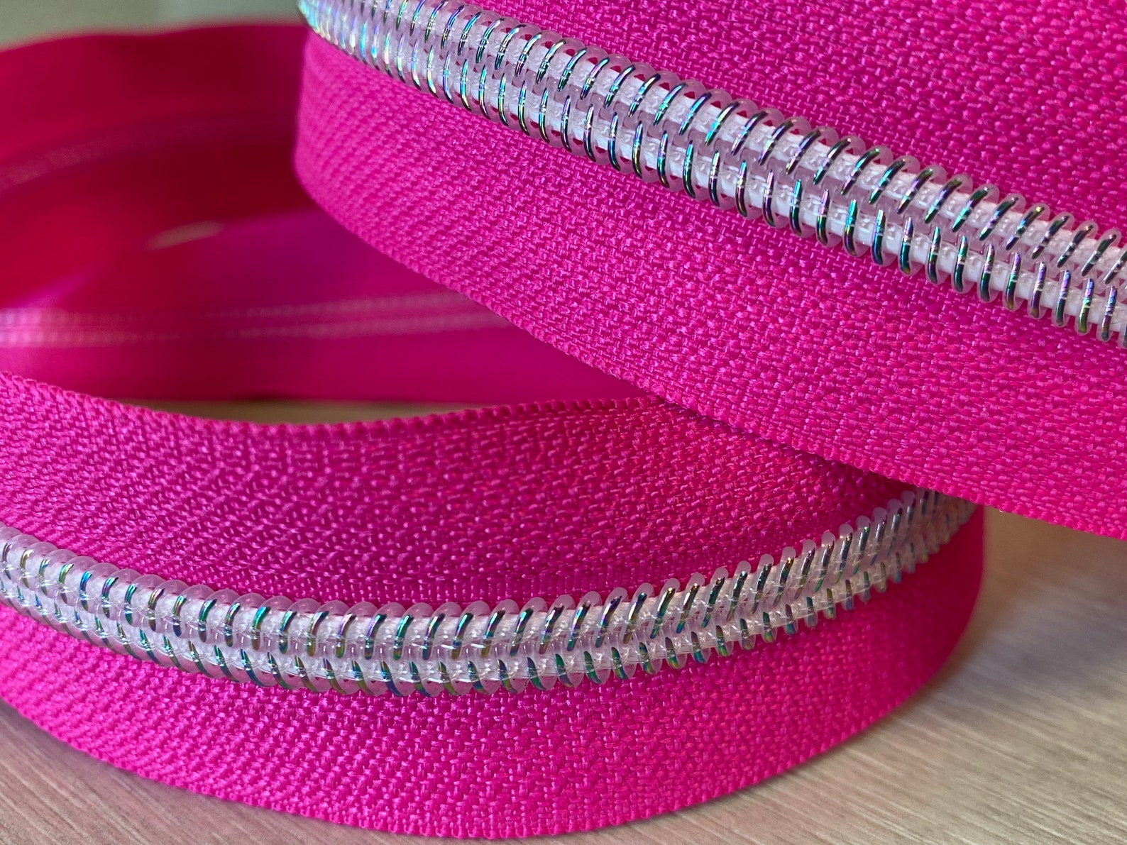 Hot Pink Size 5 Zipper Tape by the Yard Iridescent Teeth Etsy