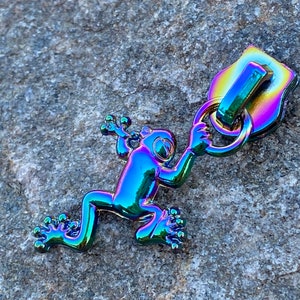 Frog zipper pull, silver and rainbow, 5 pack, #5 zipper pull, Frog, tree frog, rainbow