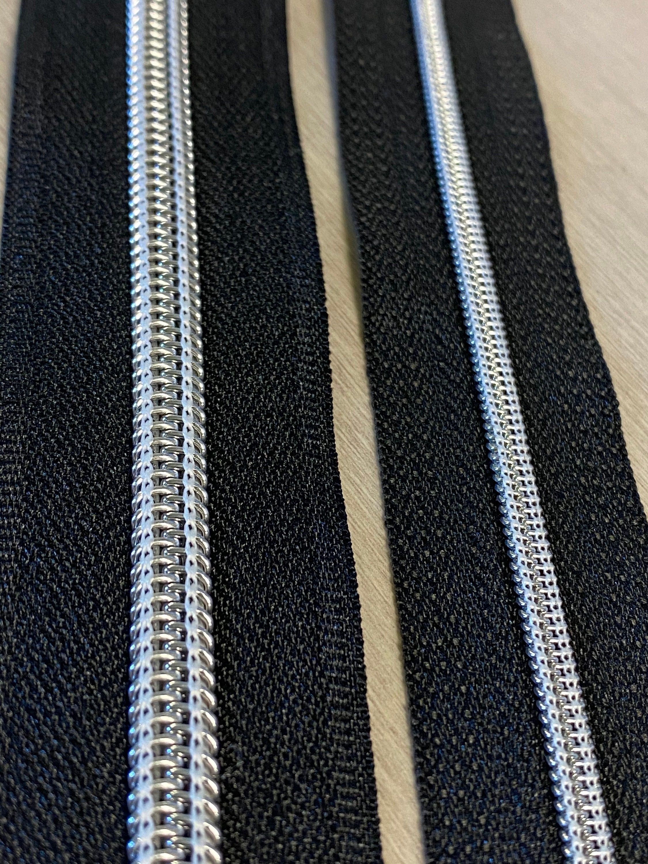 Size 3 zipper tape by the yard black zipper tape silver Etsy
