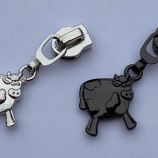 Cow zipper pull, 5 pack, #5 zipper pull, Moo moo, moo cow, farm animals, available in 4 colors