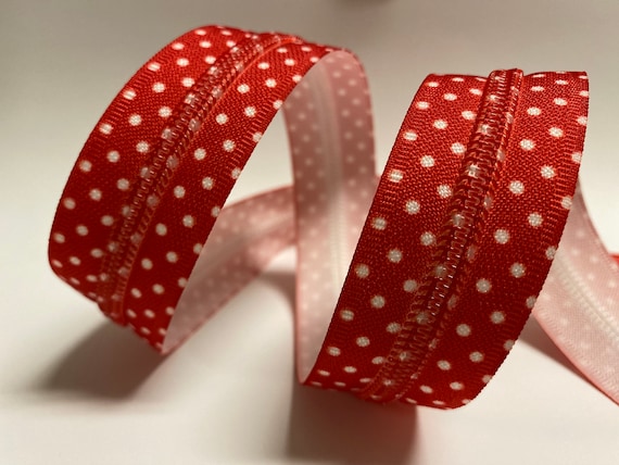 5 Zipper by the Yard - Red and White Stripe with Silver Coil - Sew Sweetness