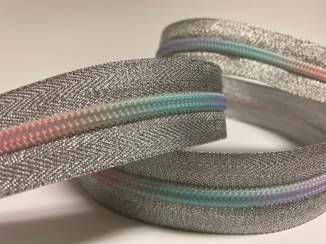 Size 5 Zipper Tape by the Yard Silver Zipper Multicolor Etsy