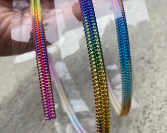 size 5 zipper tape, clear zipper tape with metallic rainbow zipper, zipper by the yard, PVC, see through, plastic zipper