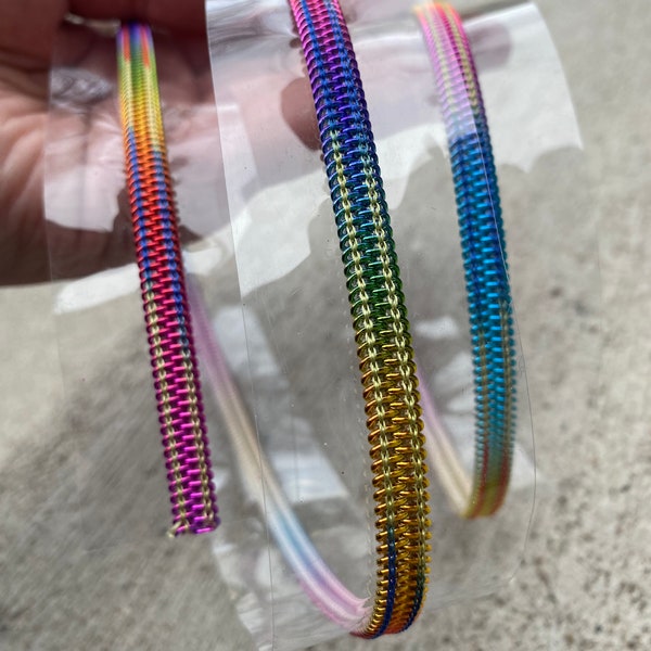 size 5 zipper tape, clear zipper tape with metallic rainbow zipper, zipper by the yard, PVC, see through, plastic zipper