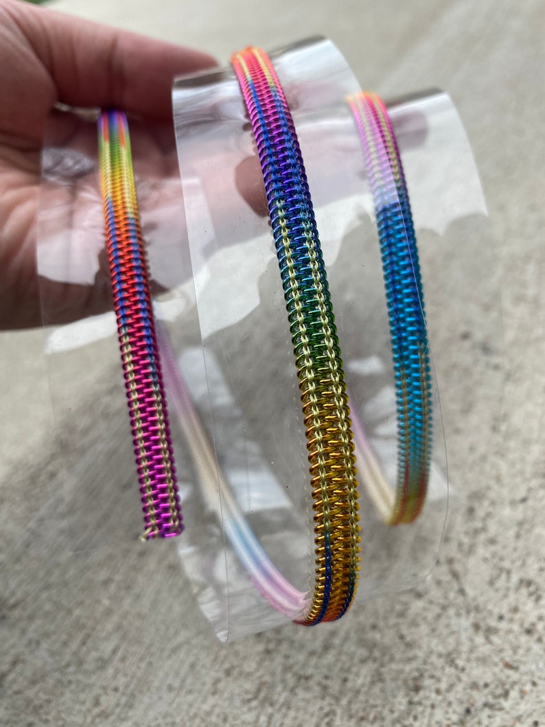 size 5 zipper tape, clear zipper tape with metallic rainbow zipper, zipper by the yard, PVC, see through, plastic zipper image 1