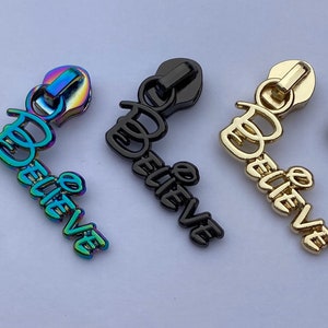 Exclusive design, Believe zipper pull in Disney font, 5 pack, #5 zipper pull, Disney inspired
