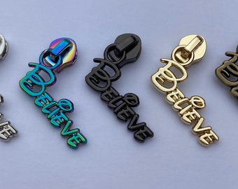Exclusive design, Believe zipper pull in Disney font, 5 pack, #5 zipper pull, Disney inspired