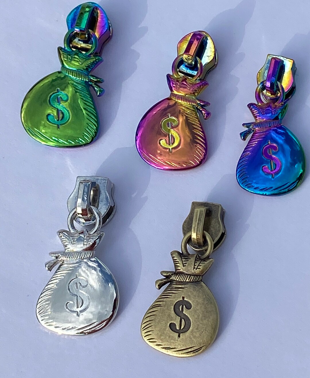 Money Bag Zipper Pull, Cash, 5 Pack, 5 Zipper Pack, Bank Sack, Coin