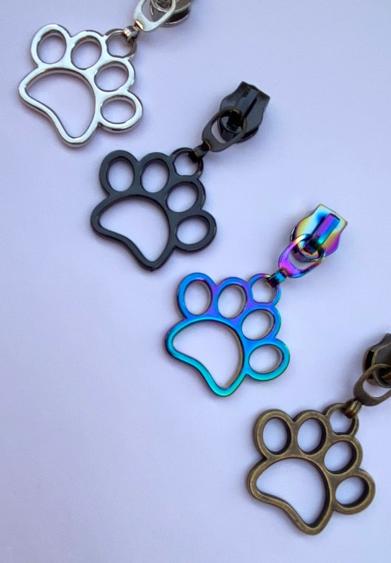 Four #5 Paw Print Zipper Pulls Gunmetal Four #5 Paw Print Zipper Pulls Gunmetal