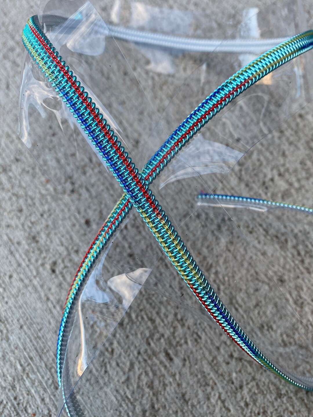 Size 5 Zipper Tape, Clear Zipper Tape With Metallic Blue Mixed Zipper
