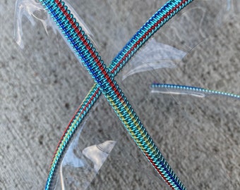 size 5 zipper tape, clear zipper tape with metallic blue mixed zipper, zipper by the yard, PVC, see through, plastic zipper