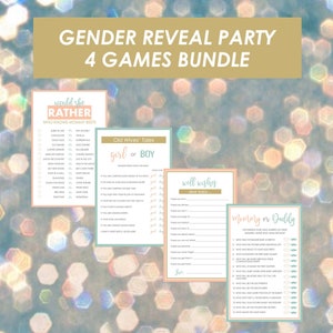 Juegos de fiesta de revelación de género, melocotón y salvia, salvia verde oliva melocotón rubor rosa, género neutro, baby shower, paquete de juegos imprimibles