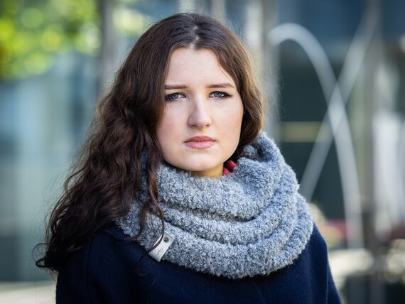 Hand knitted gray snood, merino wool, neck warmer, cowl scarf, infinity  scarf, knit stitched snood, handmade, perfect for both women and men