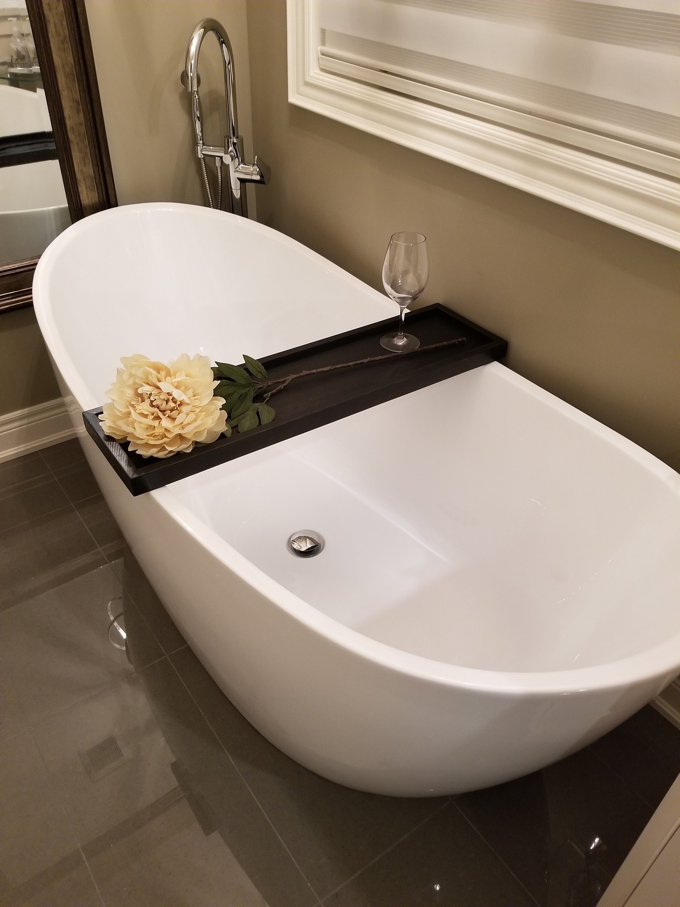 Wood Bath Caddy Black Bath Caddy Farmhouse Tub Tray Etsy