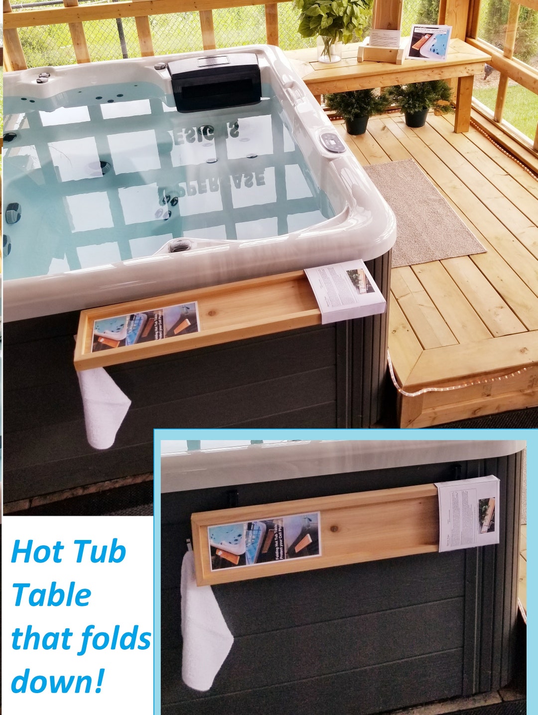 ON SALE 28 Long Hot Tub Table for Spa Spa Table Hot Tub Decor Hot Tub Drink Holder Hot Tub Bar ...