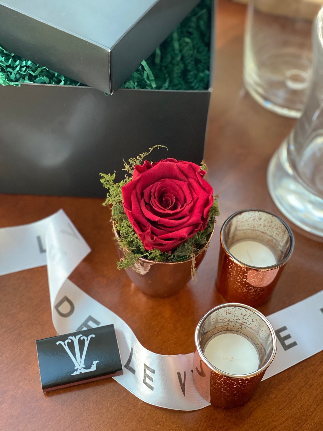 Forever Rose Gift Box Red Rose With Rose Gold Candles Etsy