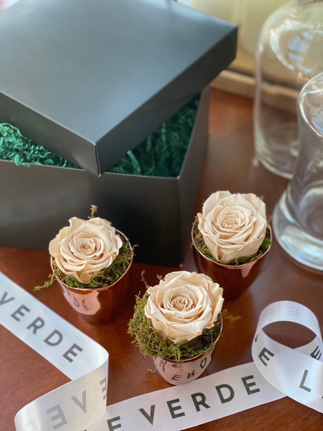 Forever Rose Gift Box Three Champagne Roses in Rose Gold Etsy