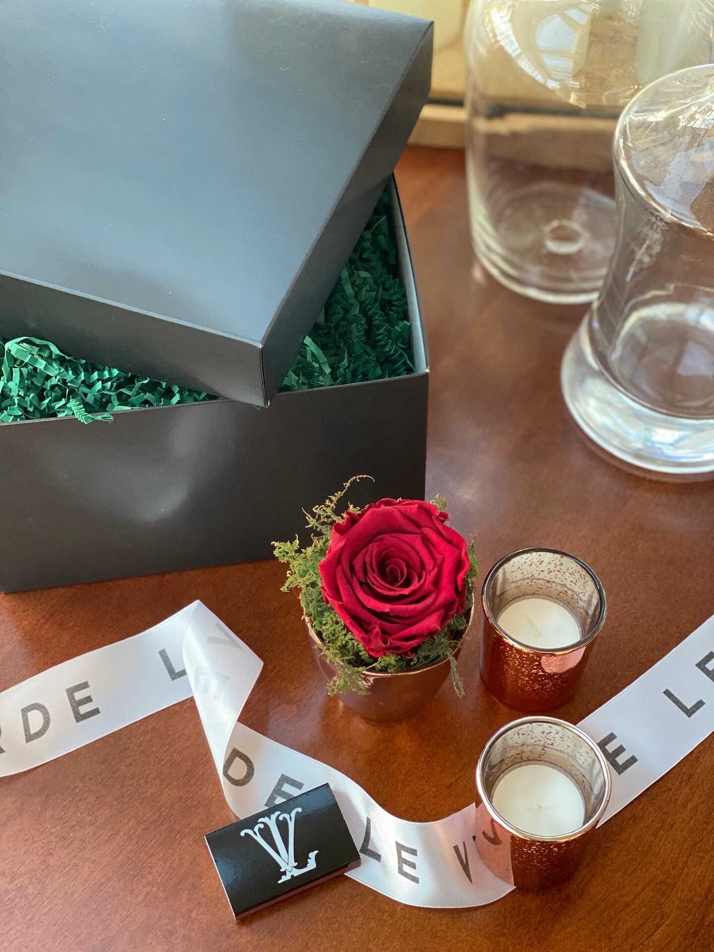 Forever Rose Gift Box Red Rose With Rose Gold Candles Etsy