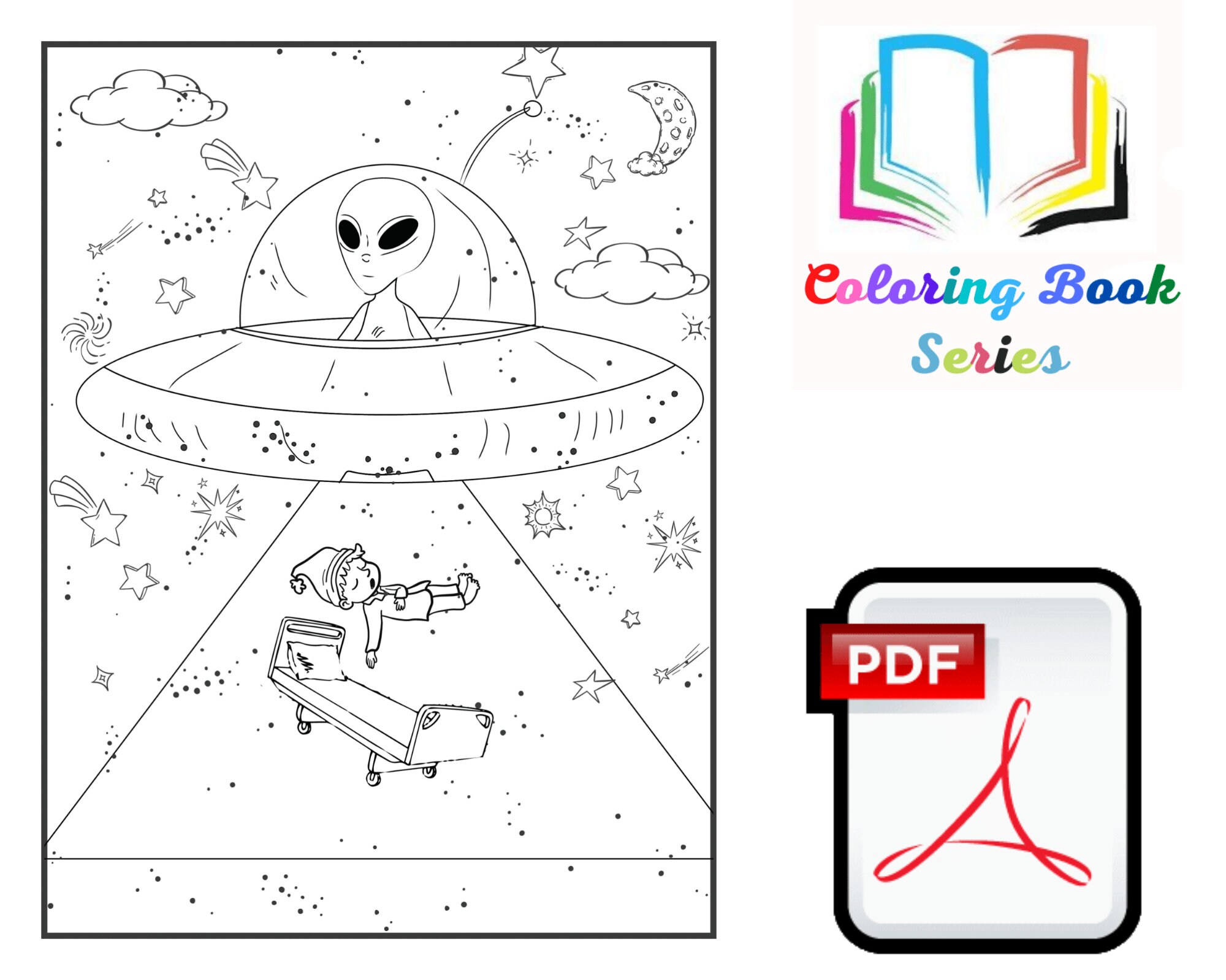 grey alien coloring page digital file
