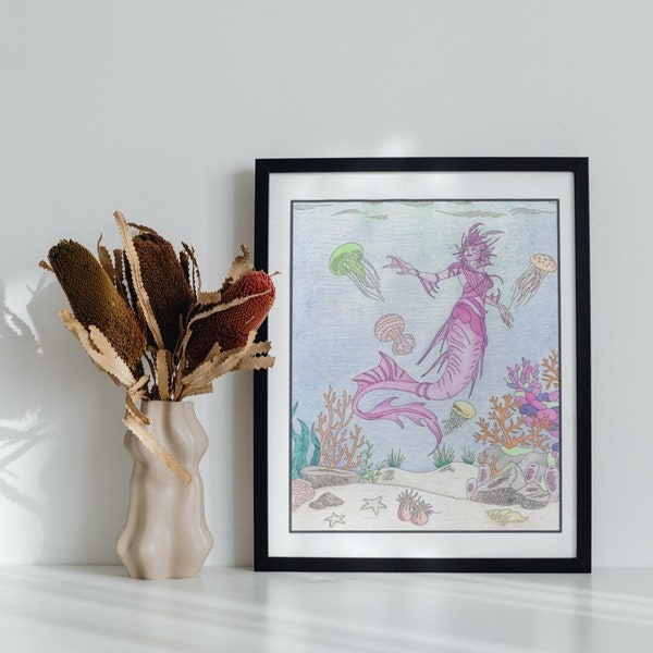 Merfolk Wall Art - Printable Wall Art - Mid Century Modern Art Prints - Digital Print Art - Wall Art Prints - Home Decor