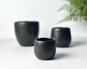 Unique Handmade Matt Black Tumblers, Handcrafted Matt Black Coffee Mugs, Black Espresso Cups, Minimalist Ceramic Cups, 2oz, 3oz, 6oz, 8oz