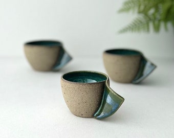 Green Minimalist Coffee Mug, Stylish Moss Green Ceramic Cup, Handmade Double Espresso Coffee Cup, Tea Cup, Unique Housewarming Gift