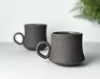 Unique Matt Black Ceramic Tumbler, Handmade Black Ceramic Coffee Mug, Vintage Seems Handcrafted Double Espresso Cup Set, 2oz, 3oz, 6oz, 10oz