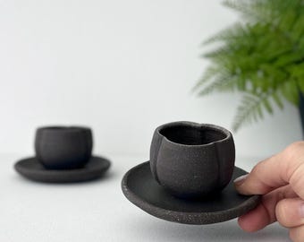 Handmade Matt Black Ceramic Espresso Cup Set: 2-10 oz