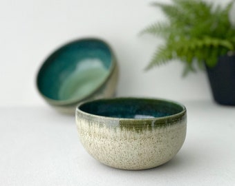 Handmade Green Ceramic Bowl: Glazed Stoneware Pasta Bowl