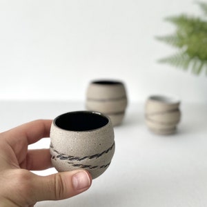 Rope print Coffee Cup, Stylish Natural Ceramic Cup, Handmade Black White Cup, Double Espresso Coffee Mug, 2oz, 3oz, 6oz, 8oz, 10oz