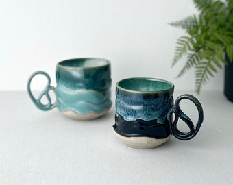 Handmade Ceramic Coffee Mug: Sea Wave Texture, Ocean Effect