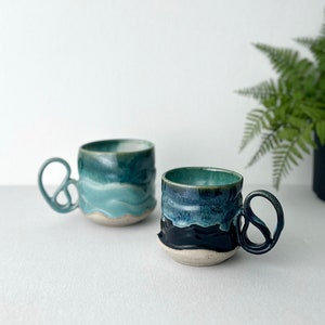 Unique Handmade Ceramic Mug, Sea Waves Texture Coffee Mug, Ocean Effect Coffee Mug, Autumn Mug, Fall Cup, 3oz, 6oz, 8oz, 16oz