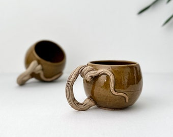 Handmade Ceramic Autumn Leaf Mug: Glazed Stoneware, 12oz