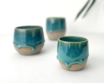 Unique Handmade Green Tumbler, Handcrafted Melted Glazed Green Coffee Mug, Double Espresso Coffee Cup Set, 2oz, 3oz, 6oz, 8oz, 10oz