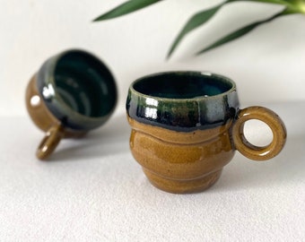 Unique Natural Ceramic Mug, Yellow Green Coffee Mug, Hand Crafted Double Espresso Cup, Stylish Natural Coffee Mug, 3oz, 6oz, 8oz, 10oz