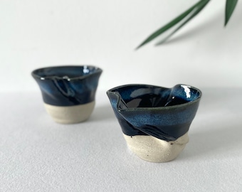 Unique Ceramic Wavy Handmade Tumbler, Ocean Blue Wavy Handmade Mug, Natural Blue Coffee Cup, Double Espresso Cup Set, 3oz, 6oz, 8oz, 10oz